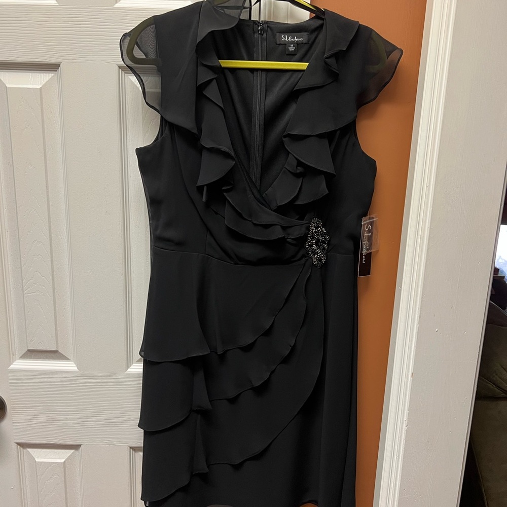 SL Fashions Black Asymmetrical Ruffled Dress